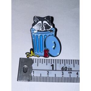 Raccoon in garbage can with lid Pin Brooch